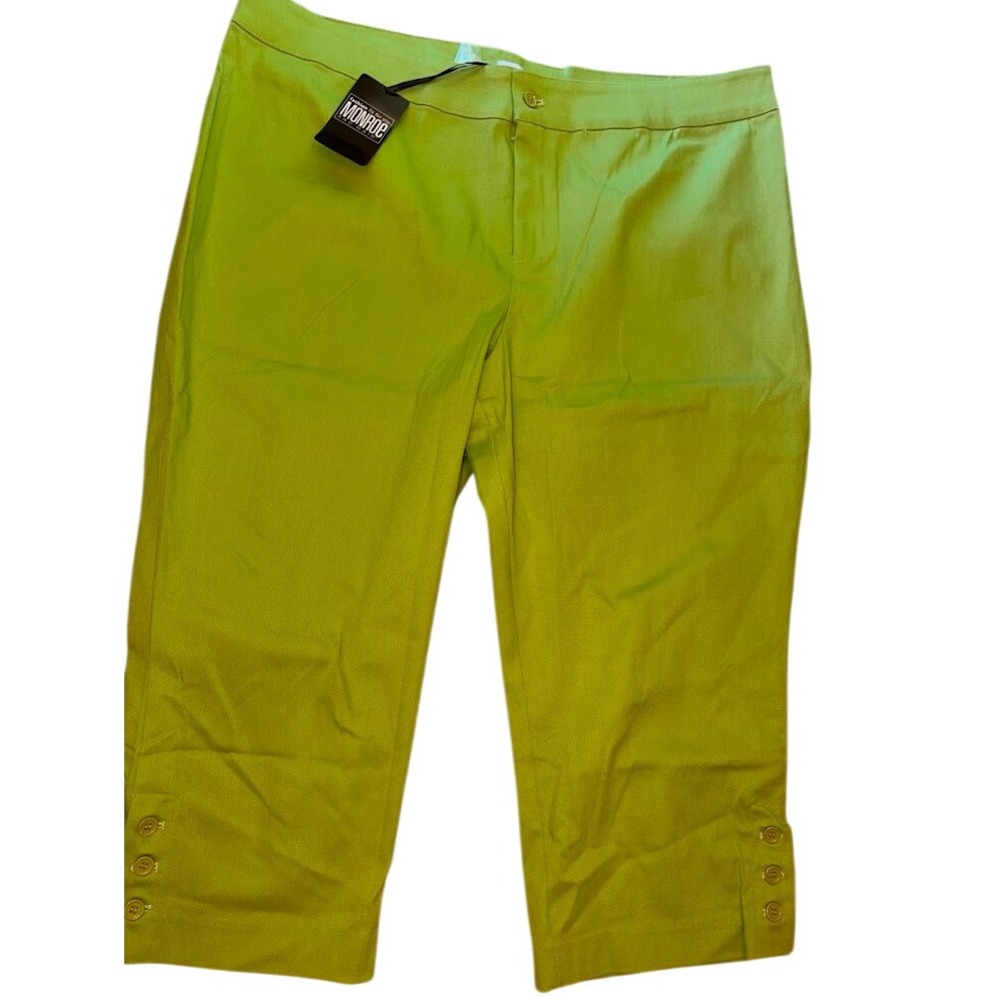 Monroe and Main Womens Lime Green Capri Pants Size 22W Cotton Blend Cropped